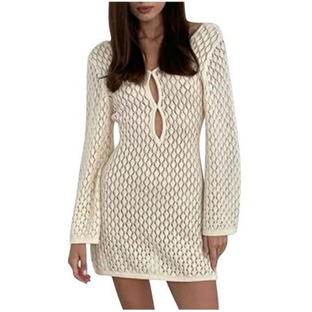 Jamicy Women s Summer Beach Skirt Solid Color Sexy Knitted Hollow Beach Bikini Swimsuit Cover Up Sun Protection Clothing