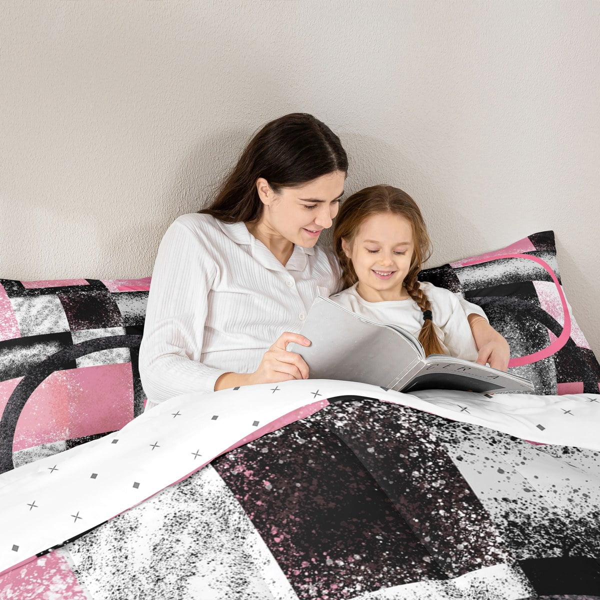 Manfei Circle Geometric Bedding Sets Full with Comforter, Grey Pink Comforter Sets Full Size, Abstract Stripes Reversible Down Comforter, Ultra Soft Bedroom Decorative, 3pcs