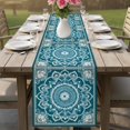 thumbnail image 4 of Blue Vintage Boho Ethnic Table Runner, Abstract Tribal Flower Cotton Linen Kitchen Table Decoration Washable Dining Tabletop Runners for Home Party Decor 13x36 Inches, 4 of 9
