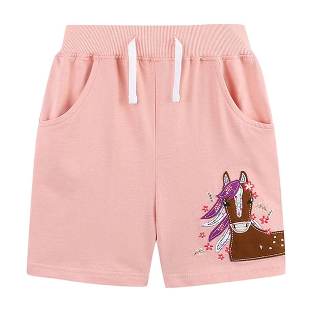 Odeerbi 2-8 Años Niñas Deportes de Verano Bermudas Pantalones Cortos Ciervo Bordado Entrenamiento Atlético Pantalones Cortos de Algodón Lindo Pantalones Cortos Respirables