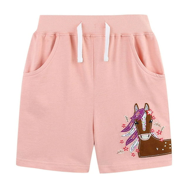 Odeerbi 2-8 Años Niñas Deportes de Verano Bermudas Pantalones Cortos Ciervo Bordado Entrenamiento Atlético Pantalones Cortos de Algodón Lindo Pantalones Cortos Respirables