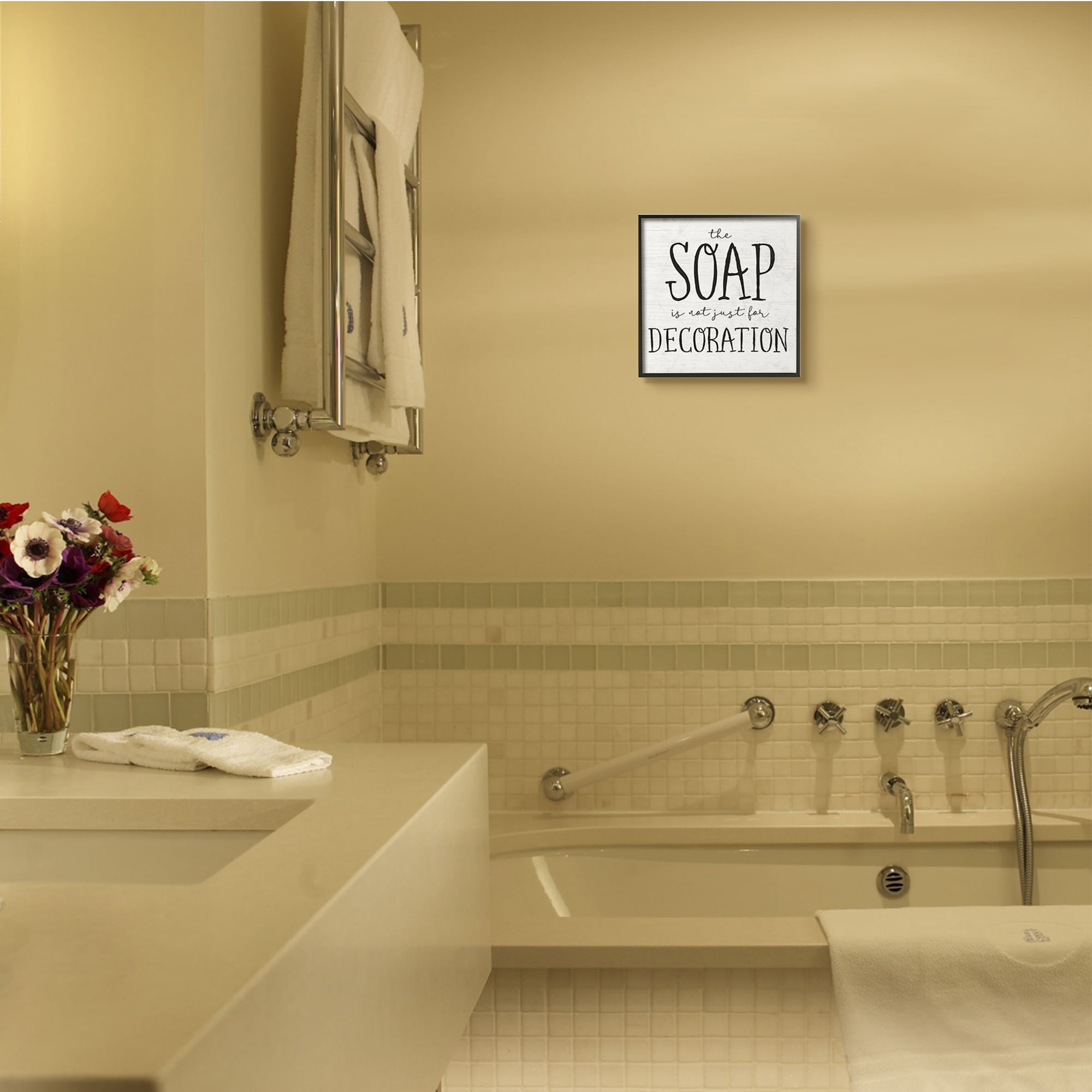 Stupell Industries Soap's Not Decoration Phrase Sassy Bathroom Quote Black Framed, 12 x 12, Design by Daphne Polselli