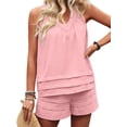 thumbnail image 4 of Women'S 2 Piece Vacation Outfits Sleeveless Tank Top and Matching Shorts Sets Pink M, 4 of 8