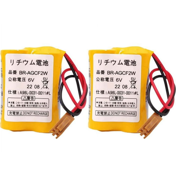 2 Pcs 2200mAh 6V PLC A98L-0031-0011/ BR-AGCF2W Replacement Battery for FANUC Controls A98L-0031-0011 with Brown Plug