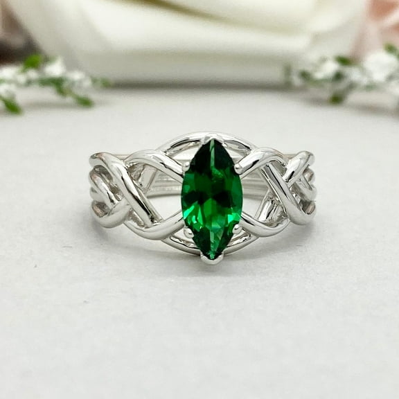 Natural Emerald Gemstone Ring, Marquise Cut Ring, 925 Sterling Silver Ring Wedding Gift For Him