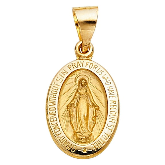 14k Yellow Gold The Miraculous Medal Milagrosa Medallion Virgin Mary Pendant Jewelry Female Unisex