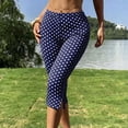thumbnail image 7 of Cagogo Women's High Waisted Capri Pants Stretch Polka Dot Casual Leggings Active Shorts Summer Vacation Beach Travel Workout Trousers, Blue L, 7 of 7