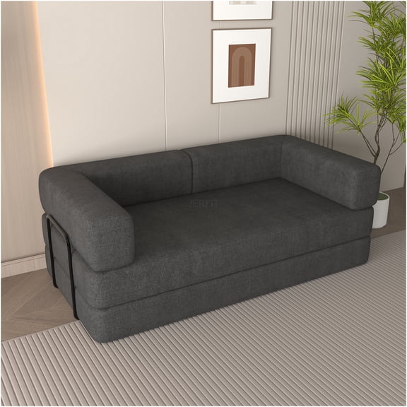 JERFIT 2-Seater Top Grain Leather Sofa, Mocha Brown Modern Loveseat with Metal Legs for Living Room