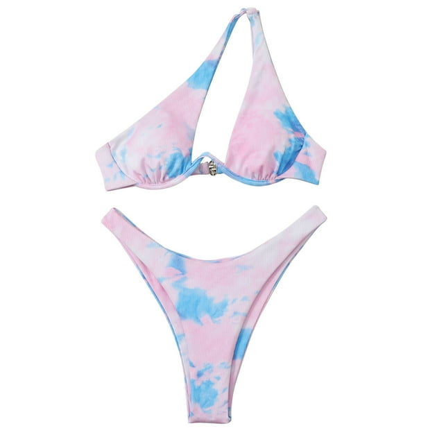 Cameland Ladies' Sexy Split Fashion Shoulder Steel Support Bikini Solid Color Two-piece Swimsuit