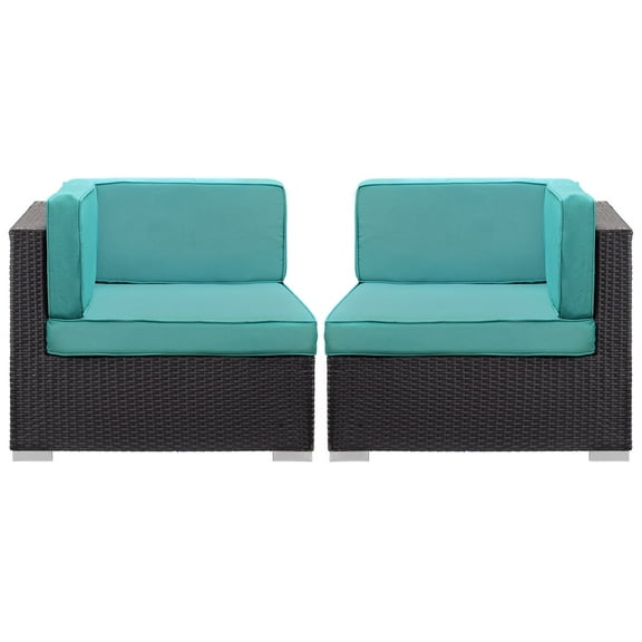 Modway Gather Outdoor Patio Corner Sectional Set of 2 in Espresso Turquoise by Modway