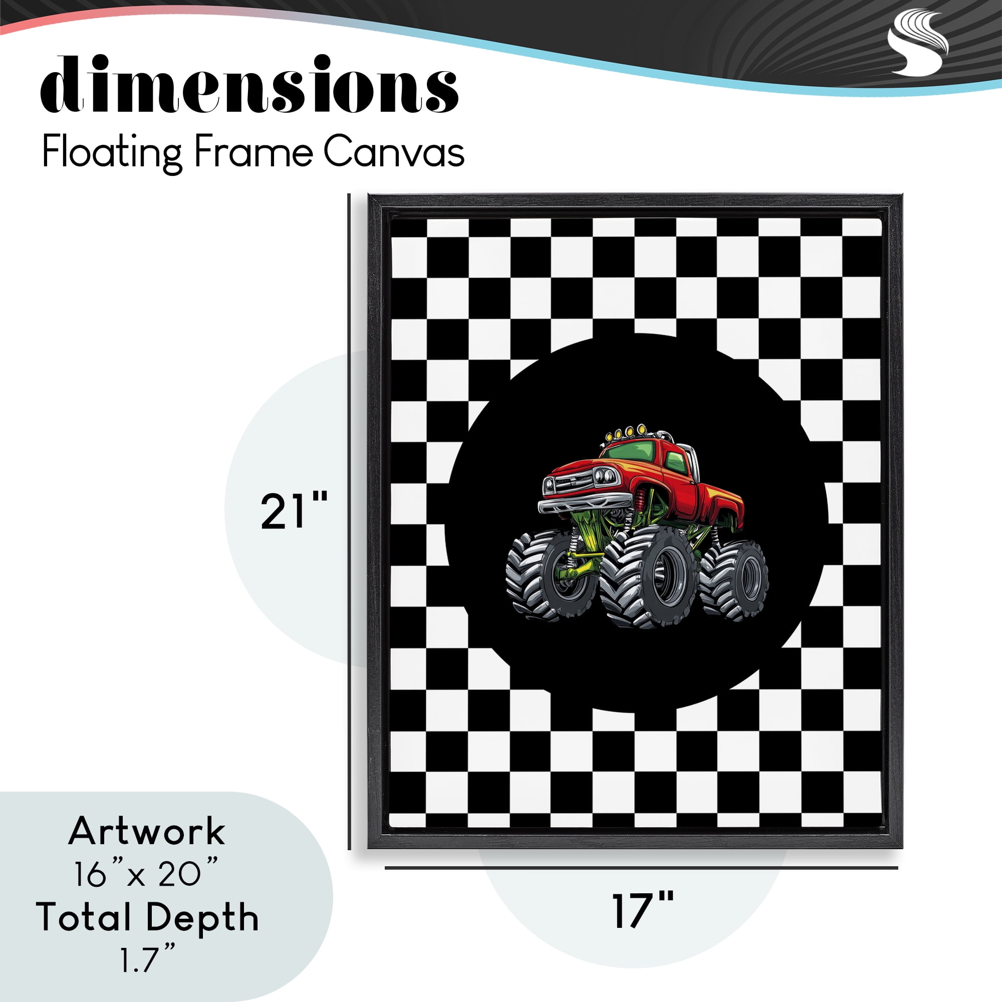 Monster Truck Dude Black Framed Floater Canvas Wall Art, design by Kim Allen