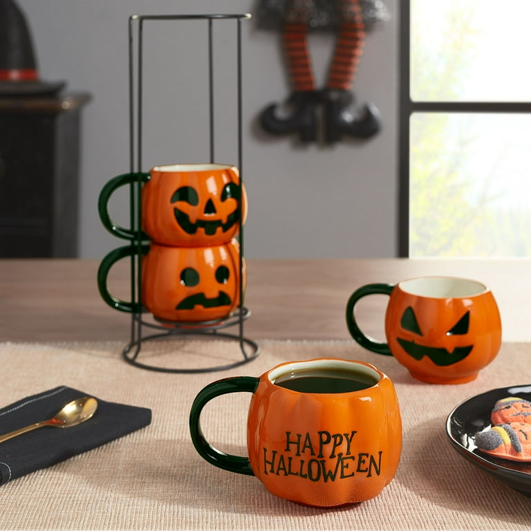 Way to Celebrate 4-Piece 12-Oz Orange and Black Pumpkin