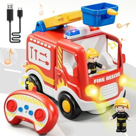 Remote Control Cars for Toddlers, Remote Control Toys with Lights & Music, Rechargeable RC Cars for Toddler Toys 2-3, Fire Truck Toy for 2 Year Old Boy, RC Car Toys, 2 3 4 Year Old Boy Toys
