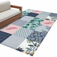 thumbnail image 2 of Botanical Patchwork 3'x5' Rug for Bedroom Foot of Bed Small Living Room, Teal Tropical Leaf Grey Plaid Washable Non Slip Rectangle Area Rug, 2 of 9