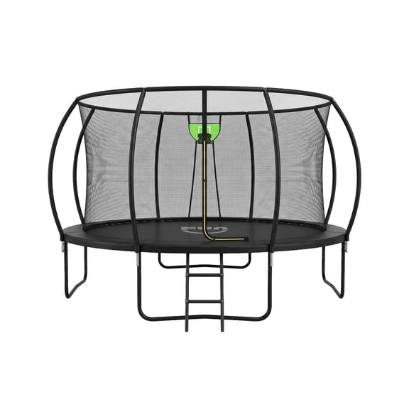 Funseek Trampoline with Basket and Basketball, Light Strip, Large Size and Load-Bearing Capacity, 10FT, Black