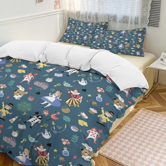 Alice in Wonden-Lan 3 Piece Comforter Bedding 1 Set Super Soft Quilt Cover with 2 Pillowcases Funny Merch Movie Fans Gifts for Girls Boys Kids Adults 86"×70"