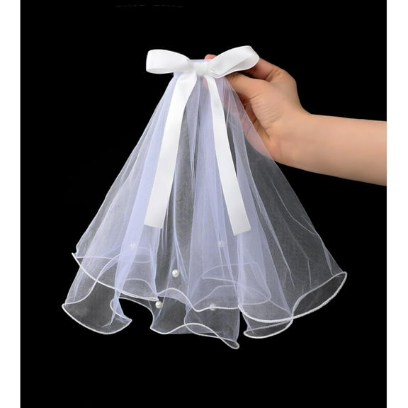 Monebena Dog Veil Dress Bridal Wear Pet Wedding Veil with Clip,Handmade Dog Bow Headdress Dog Hair Accessories Costume for Valentine's Day Wedding Party Decoration (White Pearl)