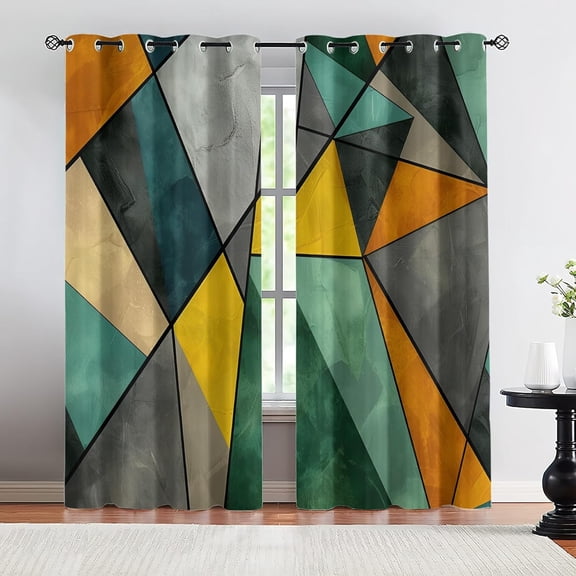 Geometric Blackout Curtains, Abstract Irregular Pattern Drapes for Bedroom Living Room, Modern Grommet Window Treatments 26"W x 45"L (2 Pack)