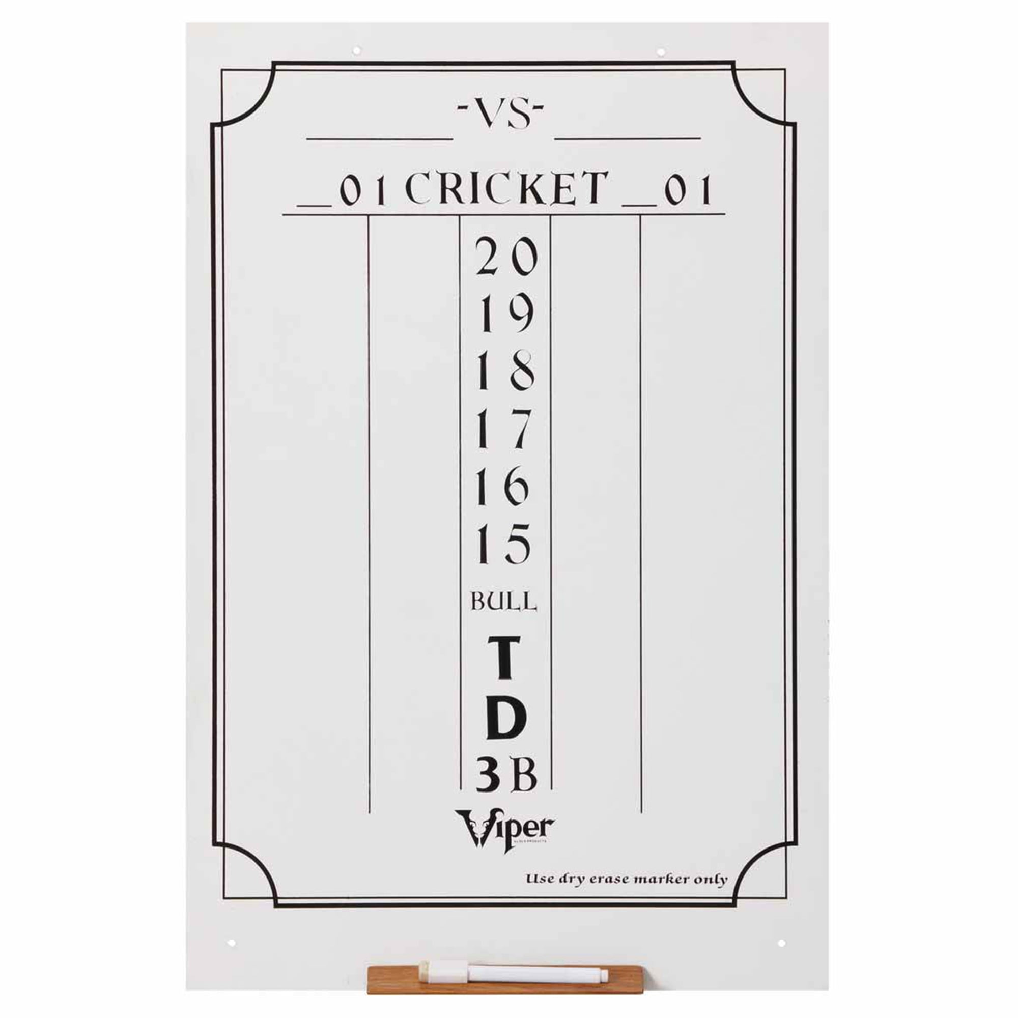 Viper Large Cricket Dart Board Game Wall Hanging Dry Erase Scoreboard, White