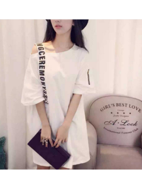 Womens Off Shoulder KPOP Long T-Shirt