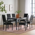 thumbnail image 2 of GDF Studio Fernleaf French Country Fabric Upholstered Wood Expandable 7 Piece Dining Set, Gray and Black, 2 of 13