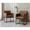 thumbnail image 3 of Guyou Modern Faux Leather Upholstered Dining Chairs Set of 2, Kitchen Chairs with Arm and Black Finish Metal Frame, Accent Armchair with back for Living Room Dining Room Bedroom Reception Room, Brown, 3 of 10