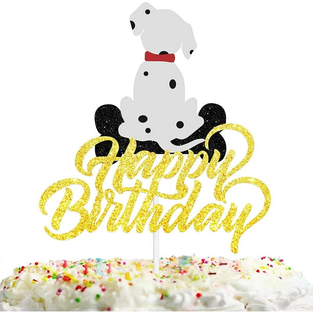 Pet Adoption Happy Birthday Cake Topper Dog Gold Glitter Baby
