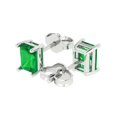 thumbnail image 2 of 14K Solid Gold Push Back Stud Earrings for Women | 2 cttw Emerald Cut Simulated Emerald | White Gold, 2 of 5
