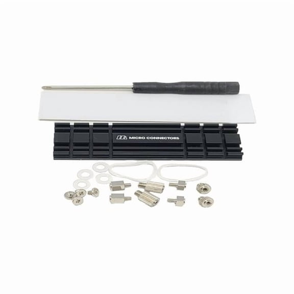 Micro Connectors NGFFM2-HS-KIT M.2 NVME SSD Installation Kit with Low-Profile Heat Sink & Mounting Screws, Black