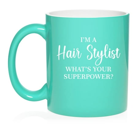 

Hair Stylist Superpower Funny Ceramic Coffee Mug Tea Cup Gift for Her Sister Wife Friend Coworker Boss Retirement Birthday Cute Hairdresser Beauty Salon Housewarming (11oz Teal)