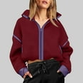 thumbnail image 2 of Winter Coats for Women Fall Outfits for Women 2025 Womens Cropped Fleece Jackets Zip Up Drawstring Waist Color Block Warm Fuzzy Coats, 2 of 7