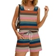 thumbnail image 4 of BOMYJESK Summer Sets Tank Square Neck Sleeveless Lightweight Matching Striped Print Lounge Short Sets Cute Lightweight High Waisted Beach Vacation Clothes with Pockets 2026 Orange XXXL, 4 of 8