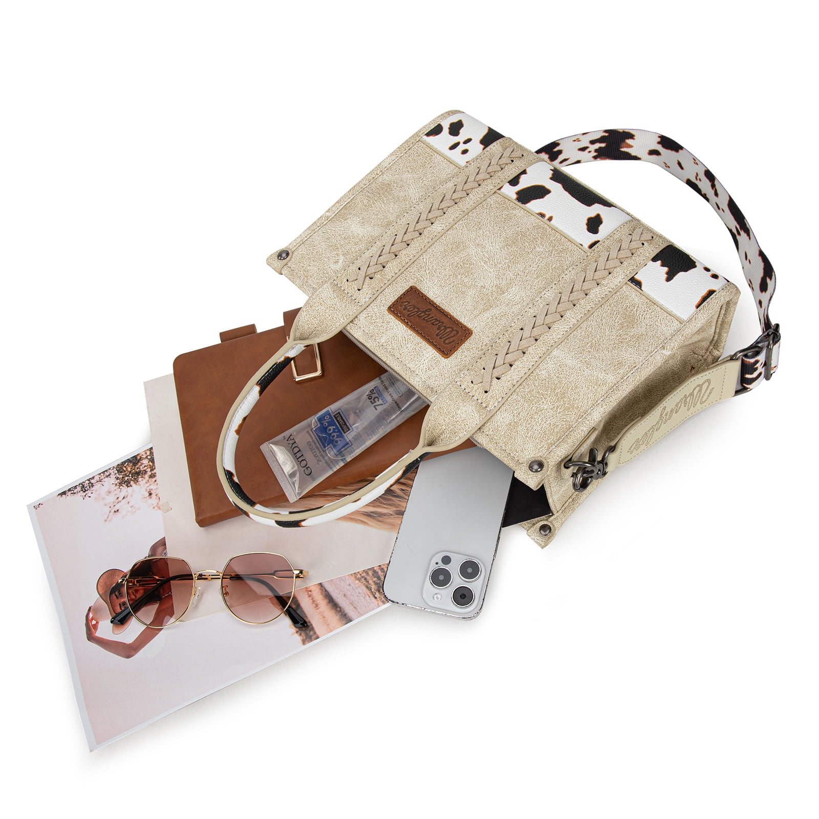 Wrangler Medium Tote Bag for Women Designer Satchel Handbags Top-handle Purses with Strap, Bottom Cow-Beige