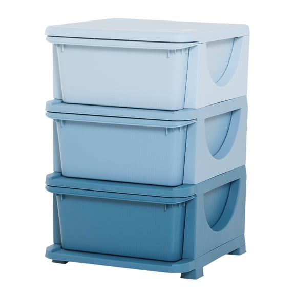Kids Storage Unit Dresser - 3 Tier Toy Organizer with Drawers, Blue