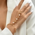 thumbnail image 3 of Women's Geometric Pearl Chain Link Bracelet: European Style Gold Alloy Fashion Jewelry, Featuring Elegant Stitching and Pearl Accents, 3 of 5
