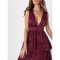 thumbnail image 4 of Faithtur Robes de Soirée Midi d'Été pour Femmes Couleur Unie Sans Manches Col en V Robe de Soirée à Volants, 4 of 5