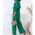 thumbnail image 5 of Women'S Solid Color Collared Blouse and High Waist Pants Two Piece Set Fashion Green S, 5 of 9