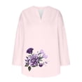 thumbnail image 4 of Quinlirra T shirts for Women 2024 Women's Casual Plant Floral Print V-neck Rolled Up Sleeve Shirt T-shirt Long Sleeved Top, 4 of 5