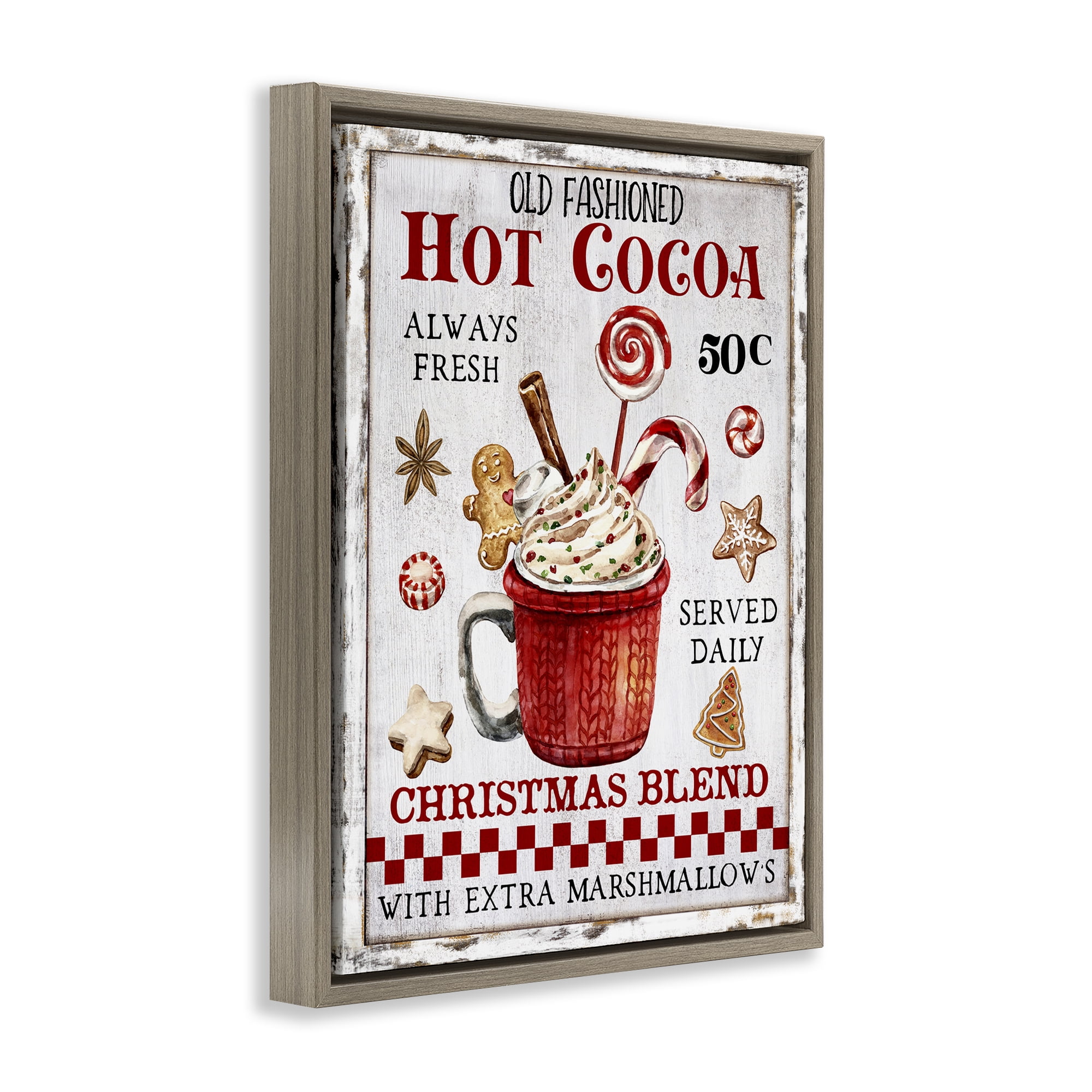 Stupell Industries Vintage Hot Cocoa Holiday Painting Brown Floater Framed Canvas Art Prints Wall Art, 17 x 21