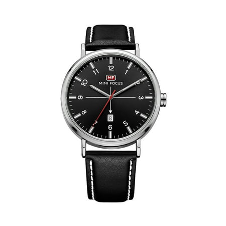 Mens Quartz Watch Black Leather Strap Arabia Style 3 Hands Date Display for Friends Lovers Best Holiday Gift
