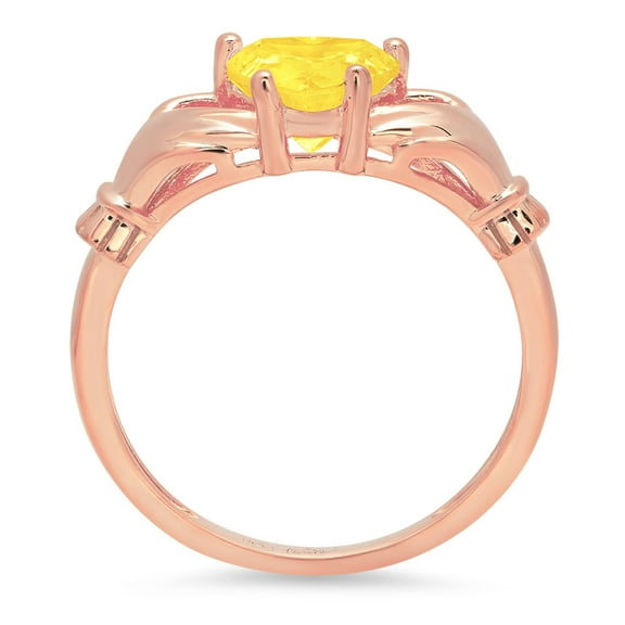 1.06 ct Heart Cut Simulated Yellow Diamond Claddagh Engagement Ring for Women in 18K Rose Gold