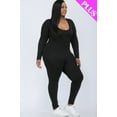 thumbnail image 3 of Plus Size Scoop Neck Long Sleeve Bodycon Jumpsuit, 3 of 5