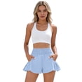 thumbnail image 5 of Women's High Waist Athletic Shorts Ruffle Running Shorts Summer Wide Leg Sport Shorts with Pockets Sky Blue L, 5 of 7