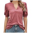 thumbnail image 1 of Puntoco Camiseta de manga corta suelta de color sólido con cuello en V de moda casual para mujer tops Puntoco Puntoco-5527, 1 of 4