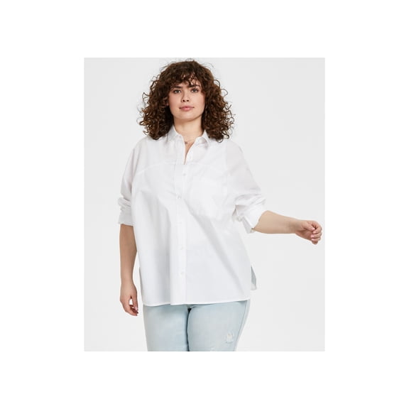 Now This Trendy Plus Size Cotton Oversized Shirt White 0X
