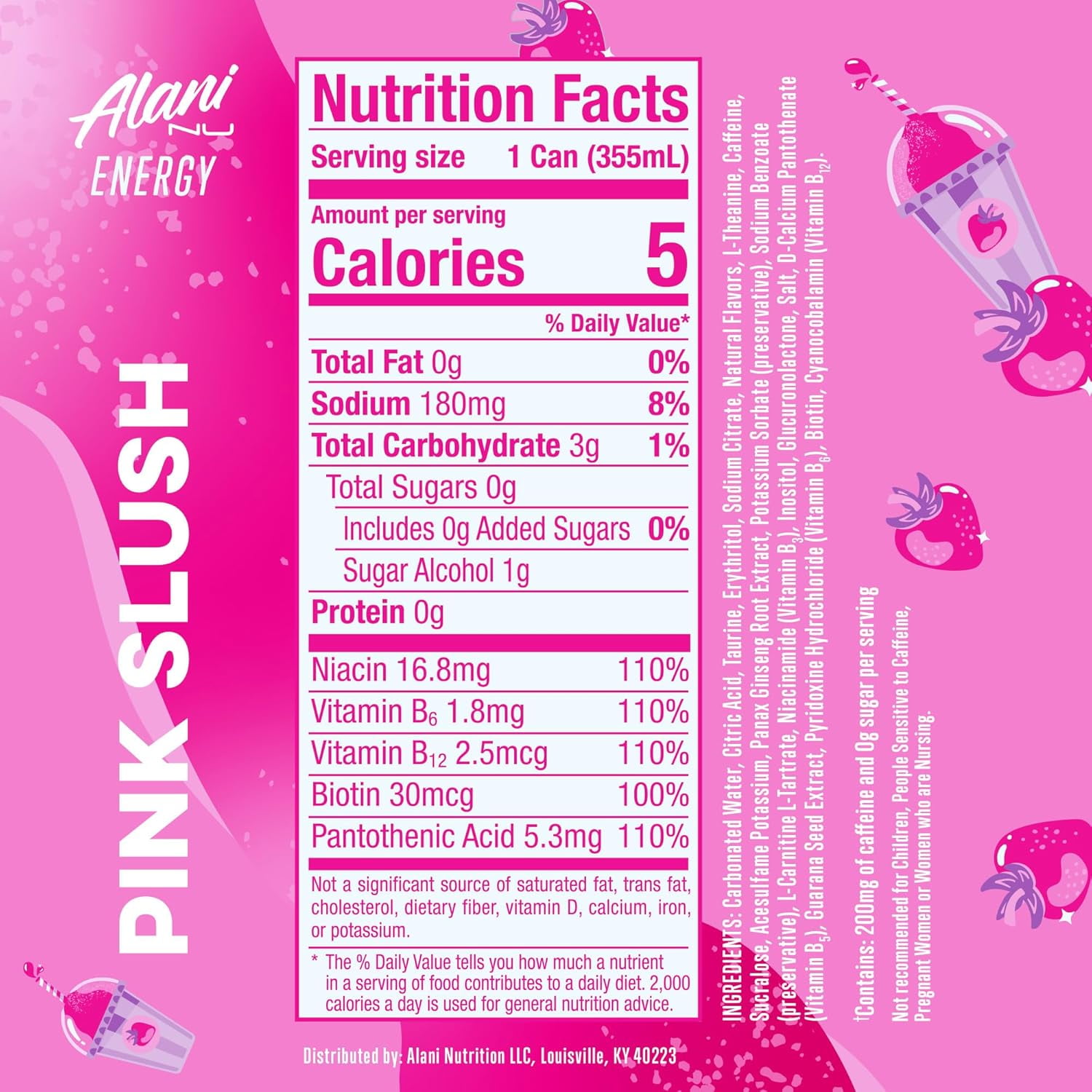 Alani Nu Energy Drink Pink Slush, 12oz Cans, 6-Pack