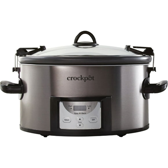 Crockpot 7-Quart Easy-to-Clean Cook & Carry Slow Cooker, Black Stainless Steel