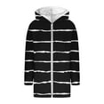 thumbnail image 5 of Kilaqueen Fleece Jacket Women Long Sleeve Striped Full Zip Side Pockets Long Coat with Hood Casual Trendy Winter Warm Outwear, 5 of 5