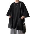 thumbnail image 2 of sunsanly Summer Men T-shirt Round Neck Loose Mid Length Solid Color Plus Size Pockets Half Sleeves Streetwear Outdoor Top, 2 of 8