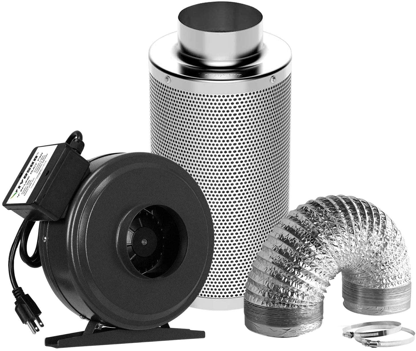 VIVOSUN Air Filtration Kit 4 Inch 203 CFM Inline Fan, 4'' Carbon
